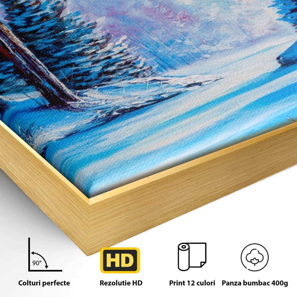Tablou Canvas Premium LuxCanva® A1236, Peisaj De Iarna ,  Decorativ, Living, Padure, Zapada, Natura, Fulgi De Nea, Dormitor, Culori Vibrante