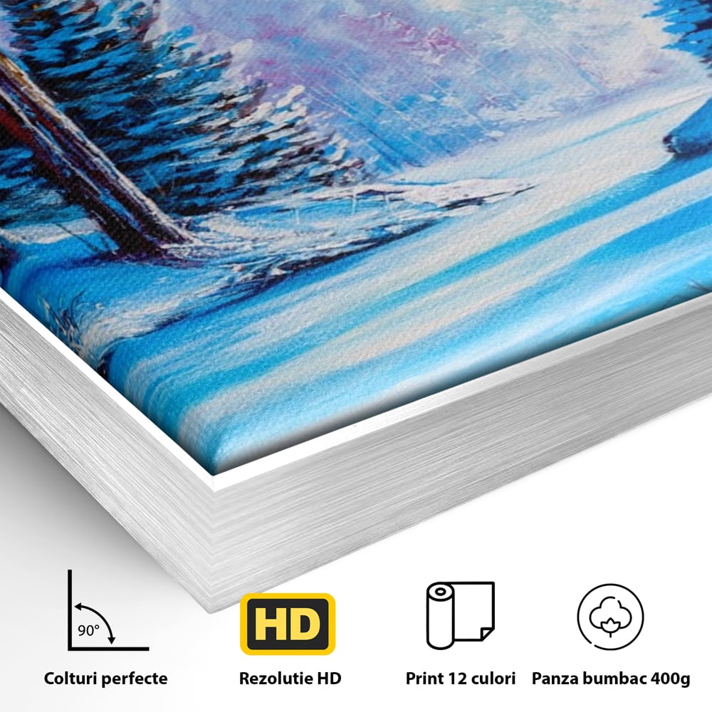 Tablou Canvas Premium LuxCanva® A1236, Peisaj De Iarna ,  Decorativ, Living, Padure, Zapada, Natura, Fulgi De Nea, Dormitor, Culori Vibrante