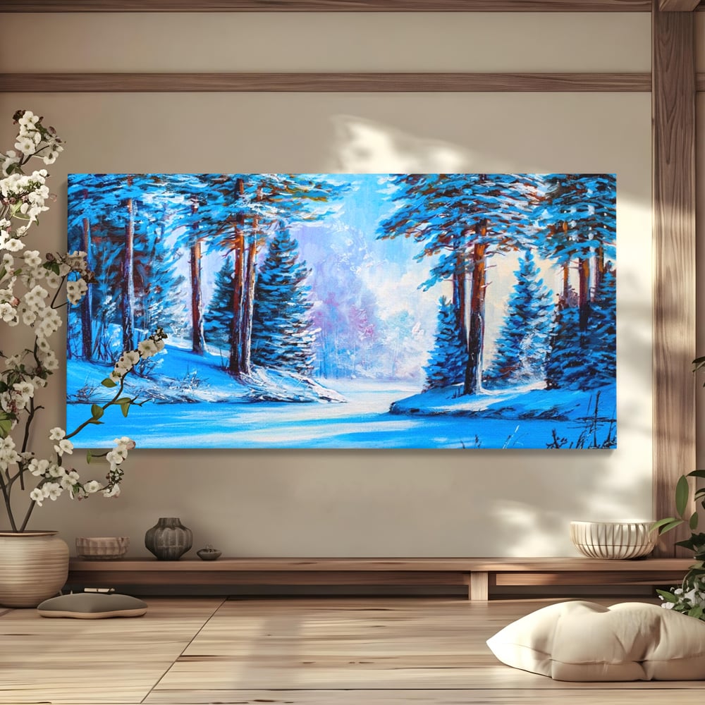 Tablou Canvas Premium LuxCanva® A1236, Peisaj De Iarna ,  Decorativ, Living, Padure, Zapada, Natura, Fulgi De Nea, Dormitor, Culori Vibrante