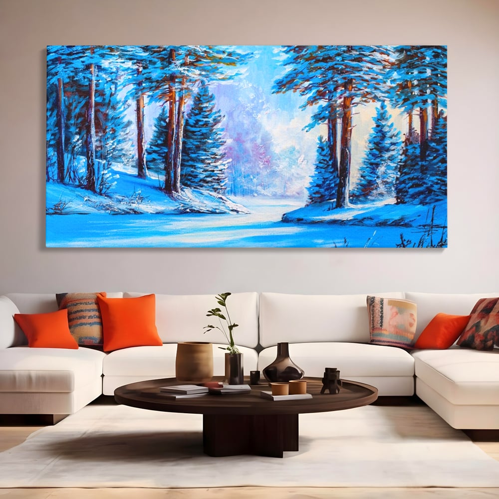 Tablou Canvas Premium LuxCanva® A1236, Peisaj De Iarna ,  Decorativ, Living, Padure, Zapada, Natura, Fulgi De Nea, Dormitor, Culori Vibrante