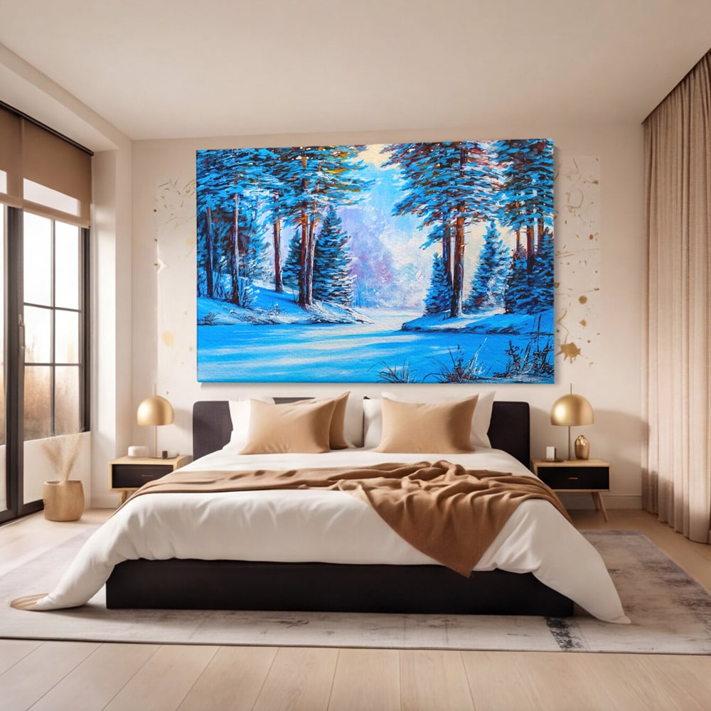 Tablou Canvas Premium LuxCanva® A1236, Peisaj De Iarna ,  Decorativ, Living, Padure, Zapada, Natura, Fulgi De Nea, Dormitor, Culori Vibrante