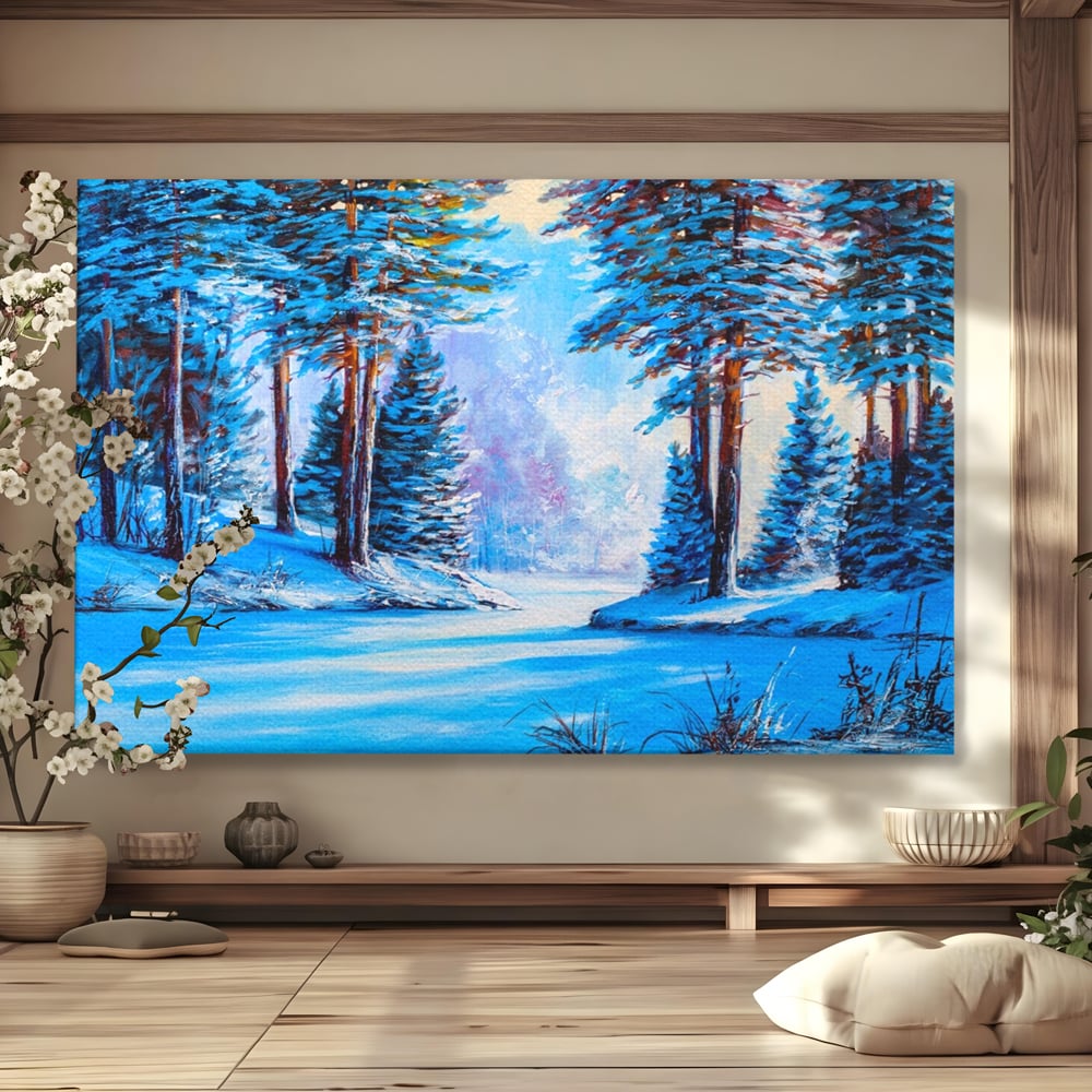 Tablou Canvas Premium LuxCanva® A1236, Peisaj De Iarna ,  Decorativ, Living, Padure, Zapada, Natura, Fulgi De Nea, Dormitor, Culori Vibrante
