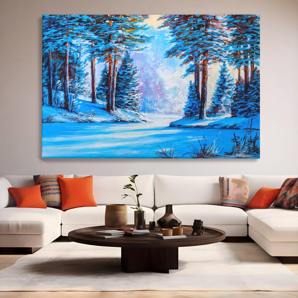 Tablou Canvas Premium LuxCanva® A1236, Peisaj De Iarna ,  Decorativ, Living, Padure, Zapada, Natura, Fulgi De Nea, Dormitor, Culori Vibrante