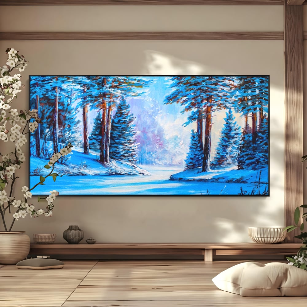 Tablou Canvas Premium LuxCanva® A1236, Peisaj De Iarna ,  Decorativ, Living, Padure, Zapada, Natura, Fulgi De Nea, Dormitor, Culori Vibrante