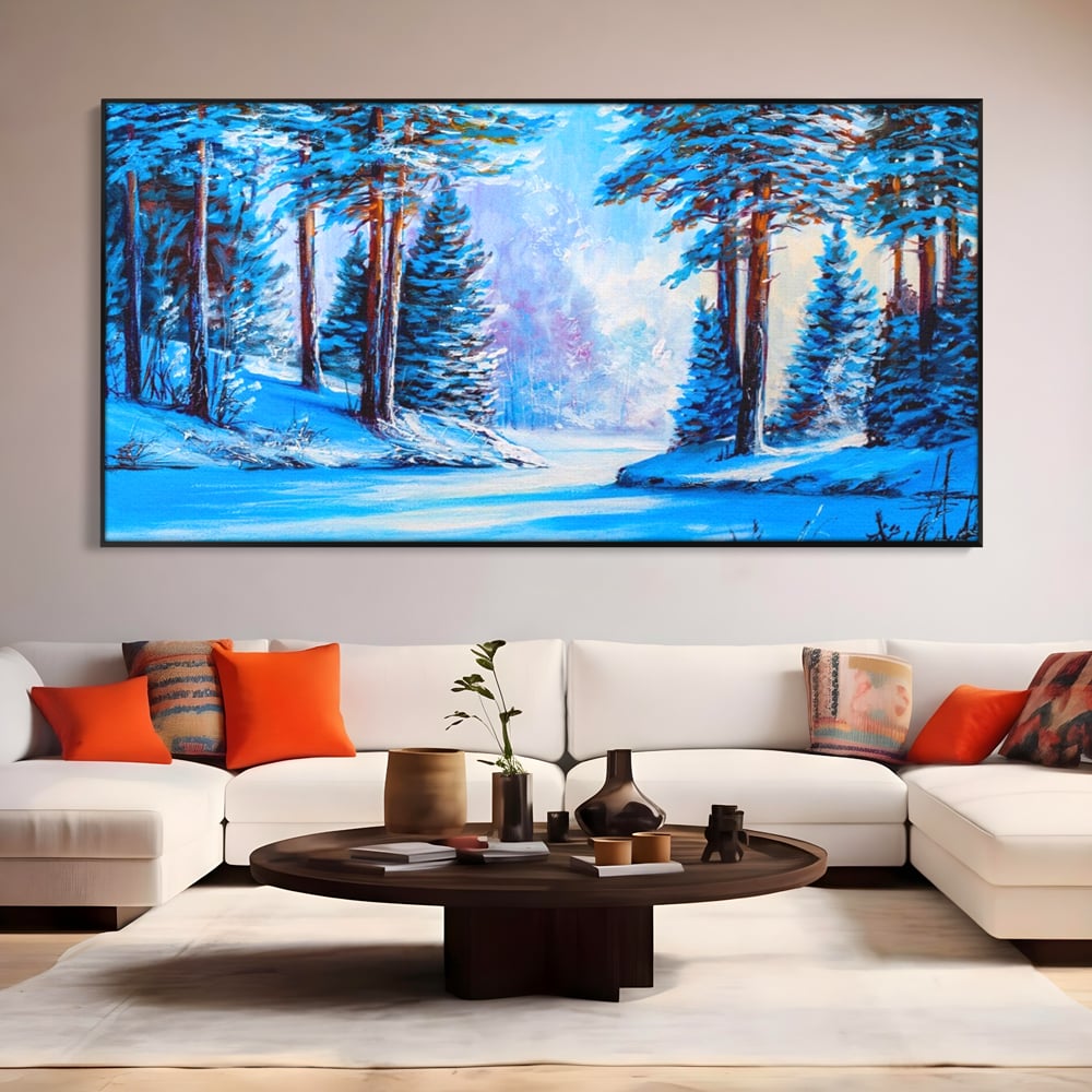 Tablou Canvas Premium LuxCanva® A1236, Peisaj De Iarna ,  Decorativ, Living, Padure, Zapada, Natura, Fulgi De Nea, Dormitor, Culori Vibrante