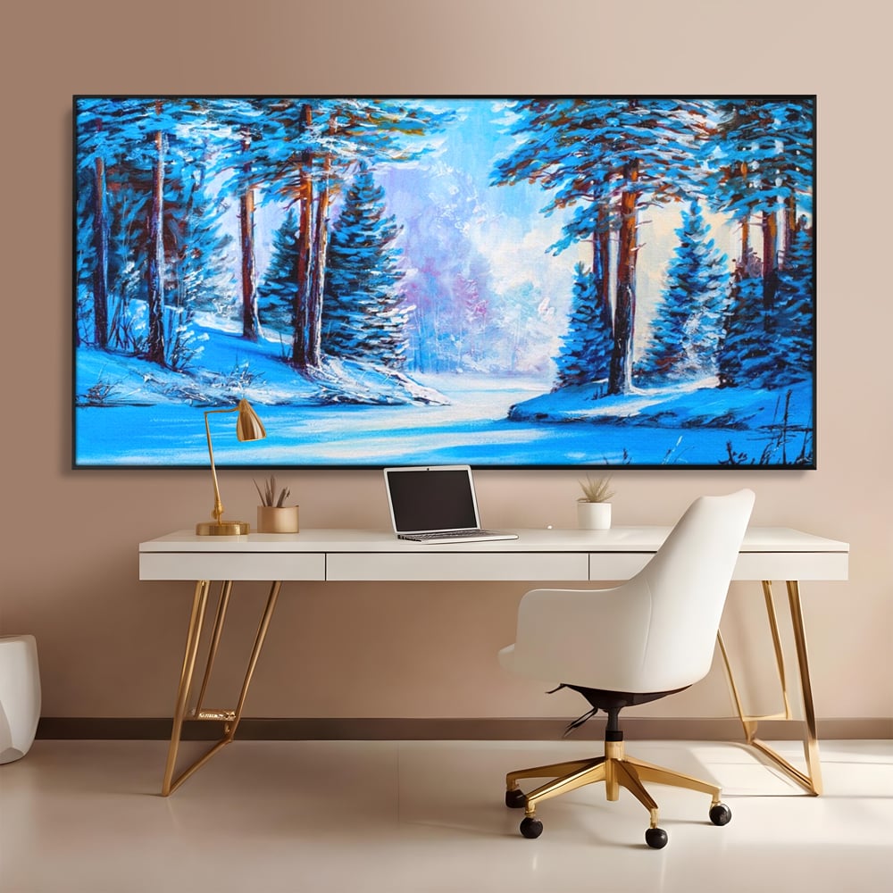 Tablou Canvas Premium LuxCanva® A1236, Peisaj De Iarna ,  Decorativ, Living, Padure, Zapada, Natura, Fulgi De Nea, Dormitor, Culori Vibrante