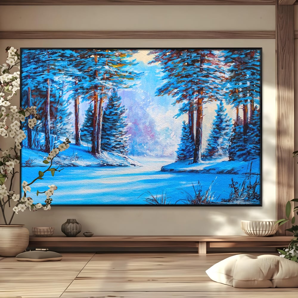 Tablou Canvas Premium LuxCanva® A1236, Peisaj De Iarna ,  Decorativ, Living, Padure, Zapada, Natura, Fulgi De Nea, Dormitor, Culori Vibrante