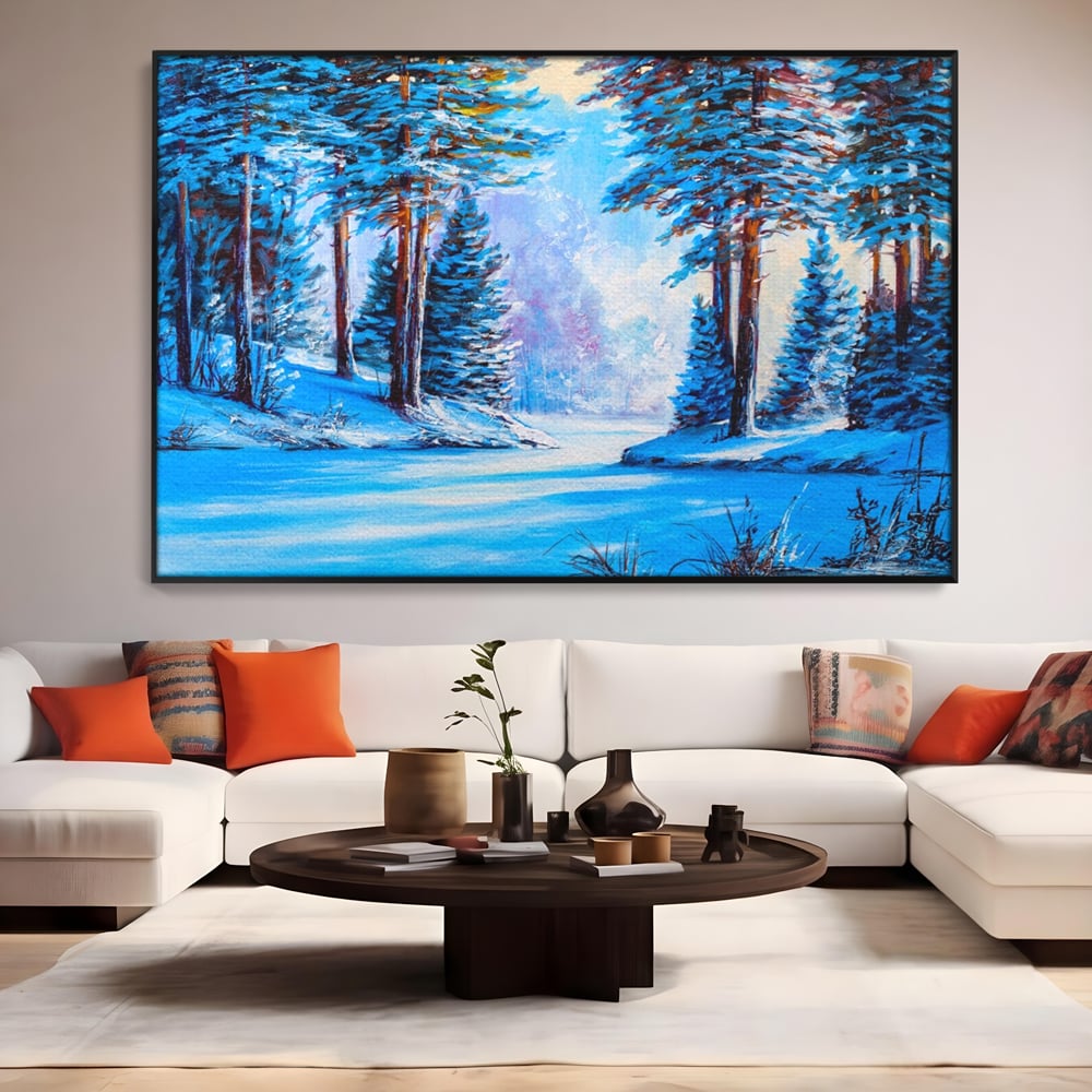 Tablou Canvas Premium LuxCanva® A1236, Peisaj De Iarna ,  Decorativ, Living, Padure, Zapada, Natura, Fulgi De Nea, Dormitor, Culori Vibrante