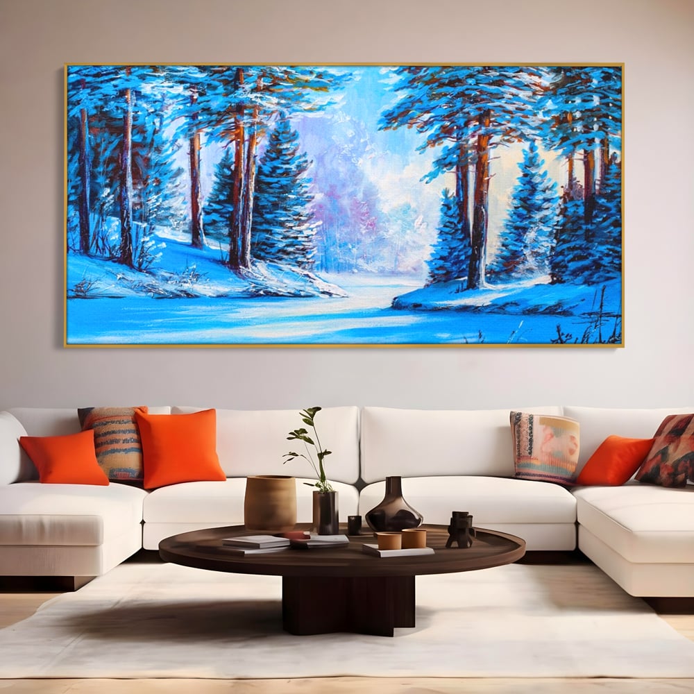 Tablou Canvas Premium LuxCanva® A1236, Peisaj De Iarna ,  Decorativ, Living, Padure, Zapada, Natura, Fulgi De Nea, Dormitor, Culori Vibrante