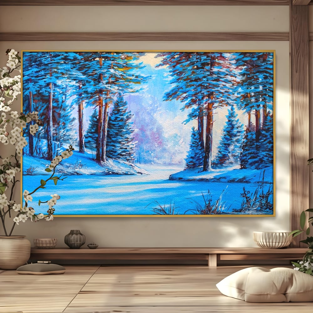 Tablou Canvas Premium LuxCanva® A1236, Peisaj De Iarna ,  Decorativ, Living, Padure, Zapada, Natura, Fulgi De Nea, Dormitor, Culori Vibrante