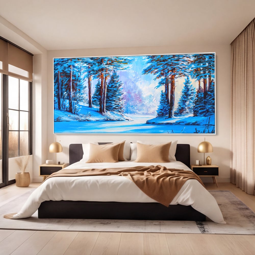 Tablou Canvas Premium LuxCanva® A1236, Peisaj De Iarna ,  Decorativ, Living, Padure, Zapada, Natura, Fulgi De Nea, Dormitor, Culori Vibrante