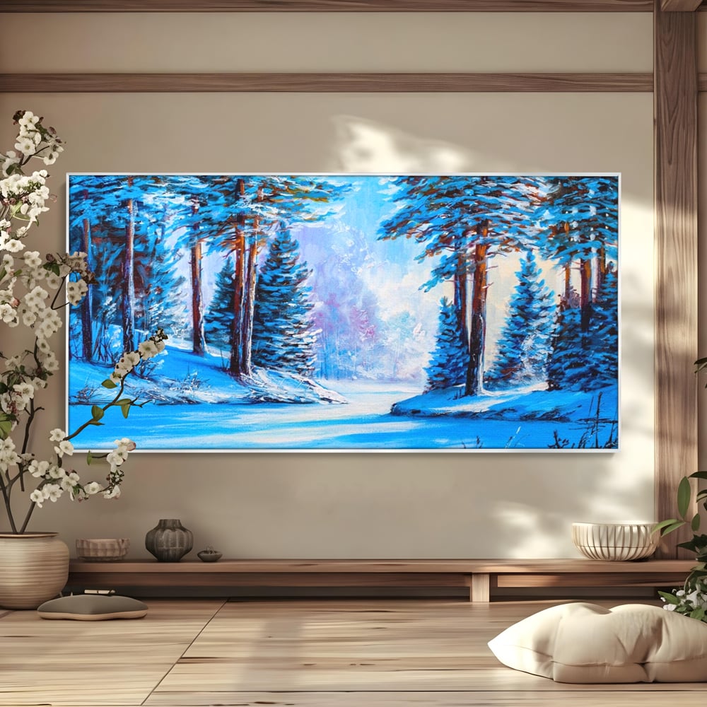 Tablou Canvas Premium LuxCanva® A1236, Peisaj De Iarna ,  Decorativ, Living, Padure, Zapada, Natura, Fulgi De Nea, Dormitor, Culori Vibrante