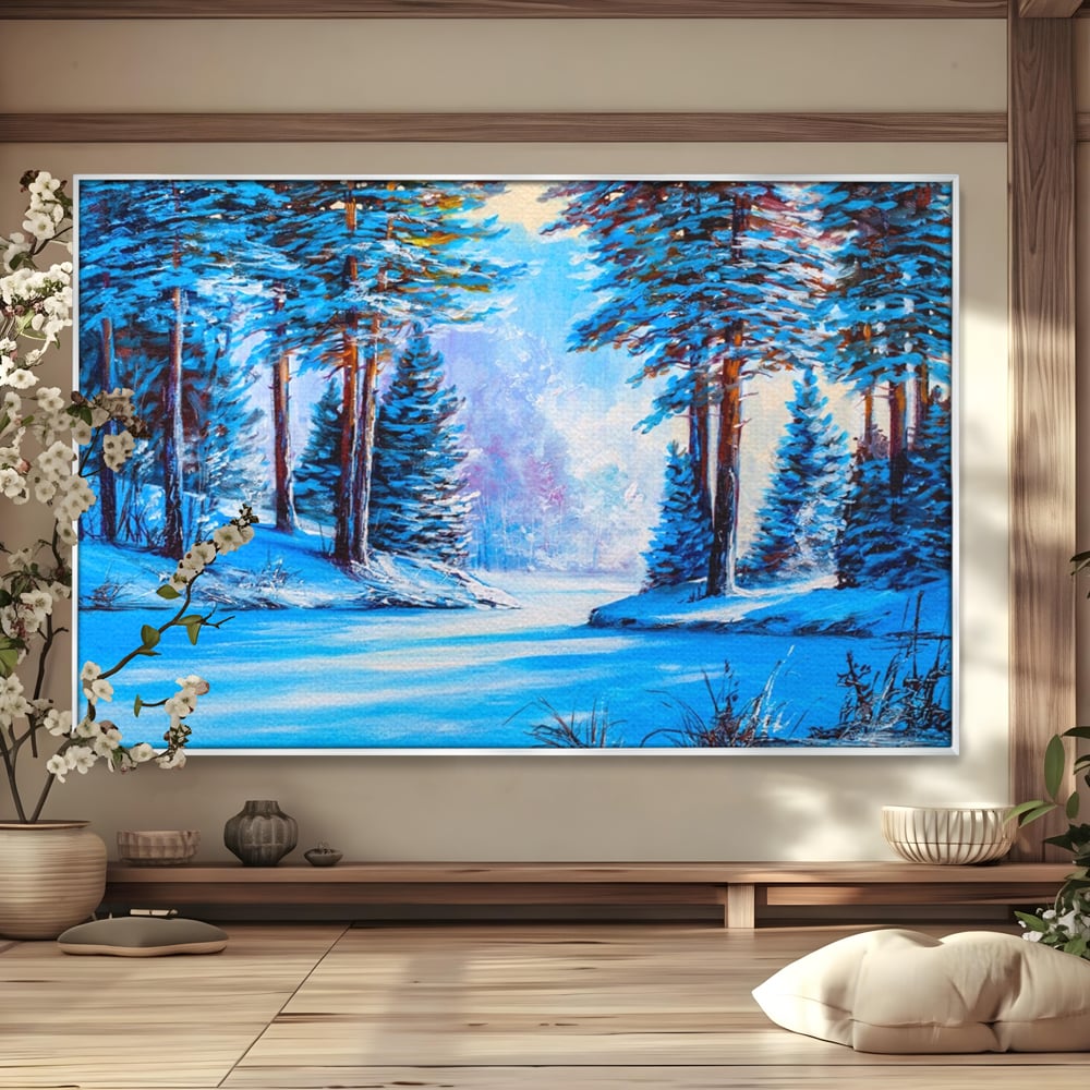Tablou Canvas Premium LuxCanva® A1236, Peisaj De Iarna ,  Decorativ, Living, Padure, Zapada, Natura, Fulgi De Nea, Dormitor, Culori Vibrante
