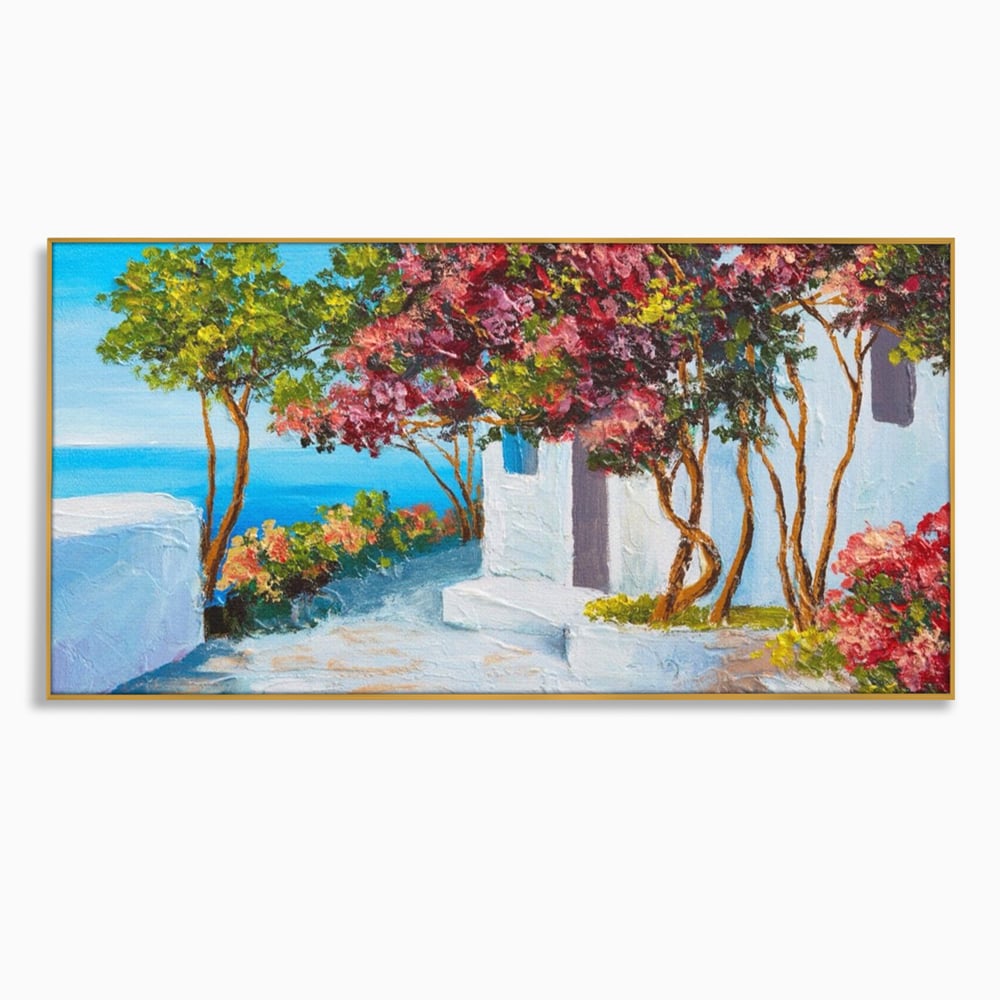 Tablou Canvas Premium LuxCanva® A1237, Copacul Cu Flori , Decorativ, Living, Arbore, Mare, Alee, Casa, Flori, Dormitor, Culori Vibrante