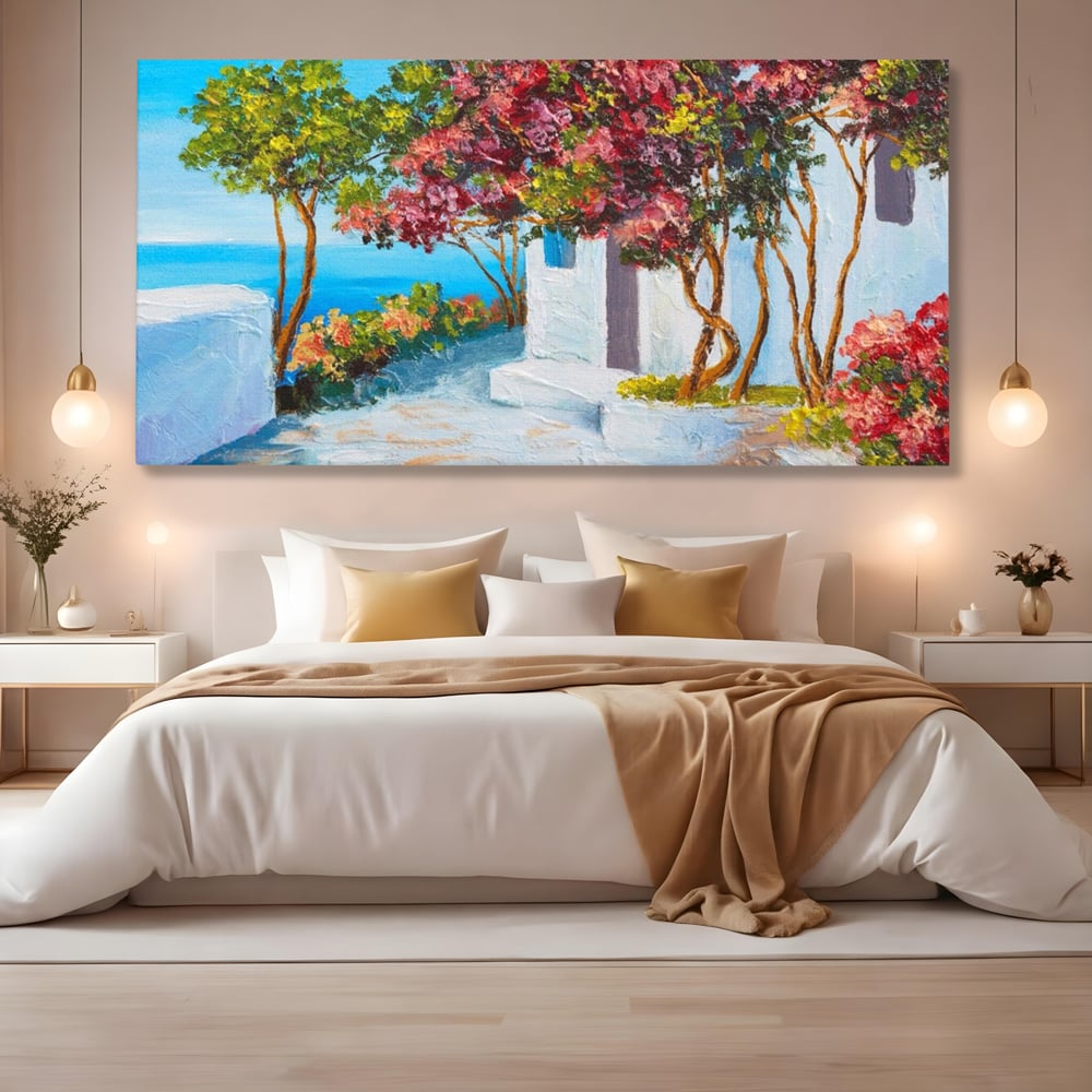 Tablou Canvas Premium LuxCanva® A1237, Copacul Cu Flori , Decorativ, Living, Arbore, Mare, Alee, Casa, Flori, Dormitor, Culori Vibrante