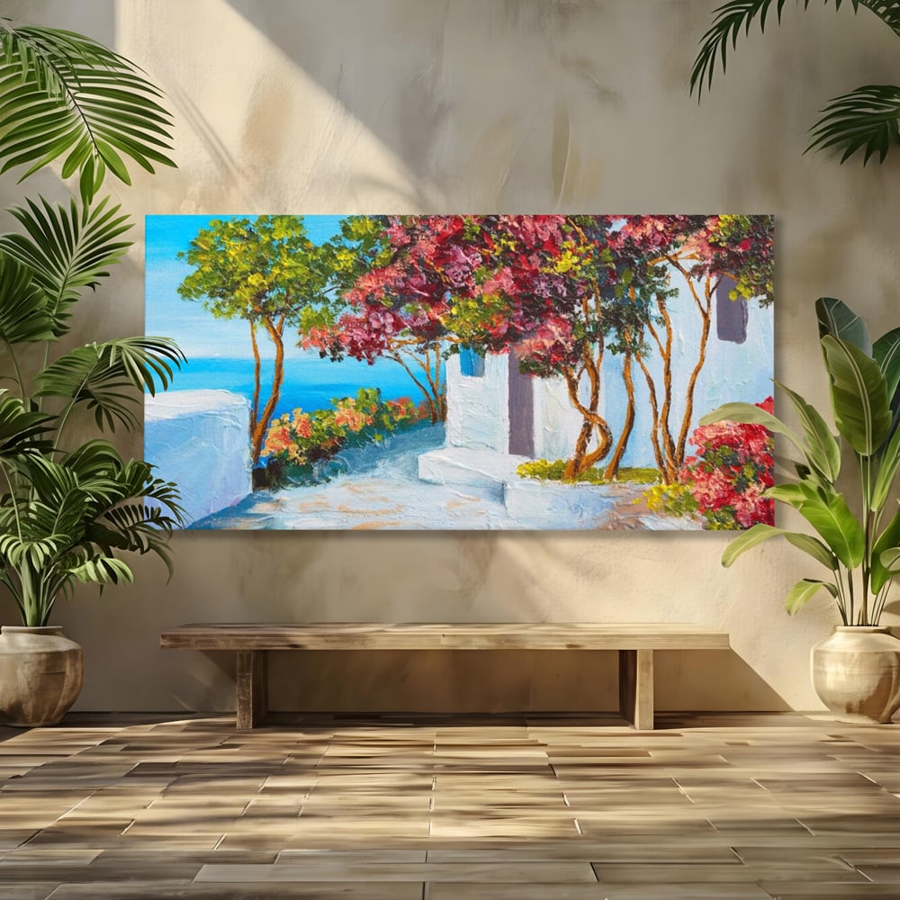 Tablou Canvas Premium LuxCanva® A1237, Copacul Cu Flori , Decorativ, Living, Arbore, Mare, Alee, Casa, Flori, Dormitor, Culori Vibrante