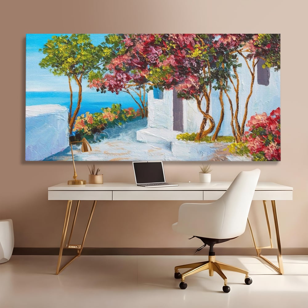 Tablou Canvas Premium LuxCanva® A1237, Copacul Cu Flori , Decorativ, Living, Arbore, Mare, Alee, Casa, Flori, Dormitor, Culori Vibrante