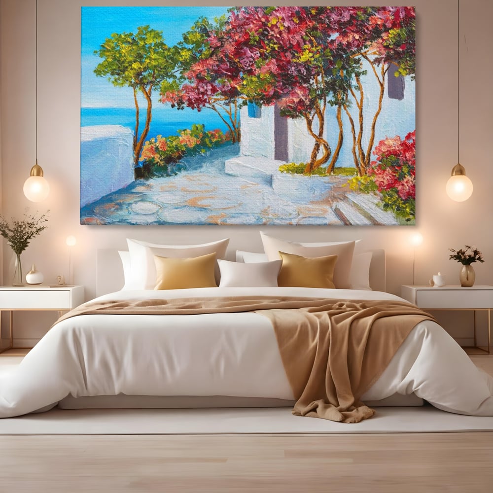 Tablou Canvas Premium LuxCanva® A1237, Copacul Cu Flori , Decorativ, Living, Arbore, Mare, Alee, Casa, Flori, Dormitor, Culori Vibrante