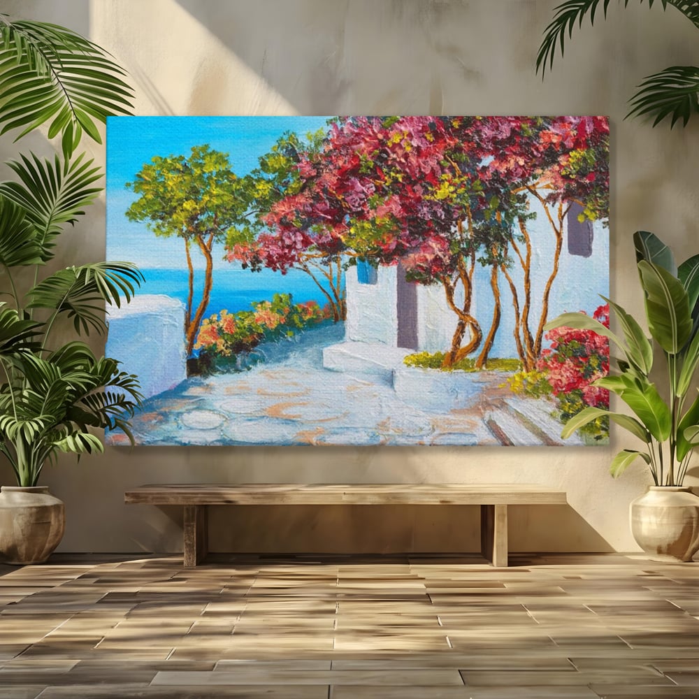 Tablou Canvas Premium LuxCanva® A1237, Copacul Cu Flori , Decorativ, Living, Arbore, Mare, Alee, Casa, Flori, Dormitor, Culori Vibrante