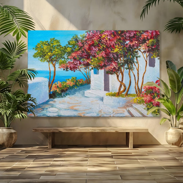 Tablou Canvas Premium LuxCanva® A1237, Copacul Cu Flori , Decorativ, Living, Arbore, Mare, Alee, Casa, Flori, Dormitor, Culori Vibrante