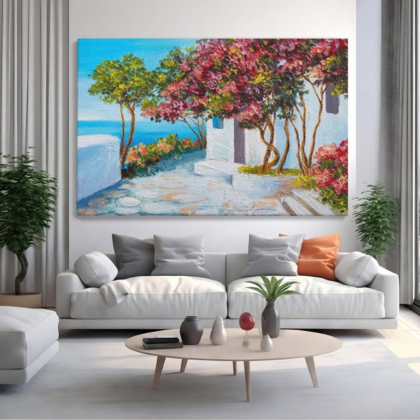 Tablou Canvas Premium LuxCanva® A1237, Copacul Cu Flori , Decorativ, Living, Arbore, Mare, Alee, Casa, Flori, Dormitor, Culori Vibrante