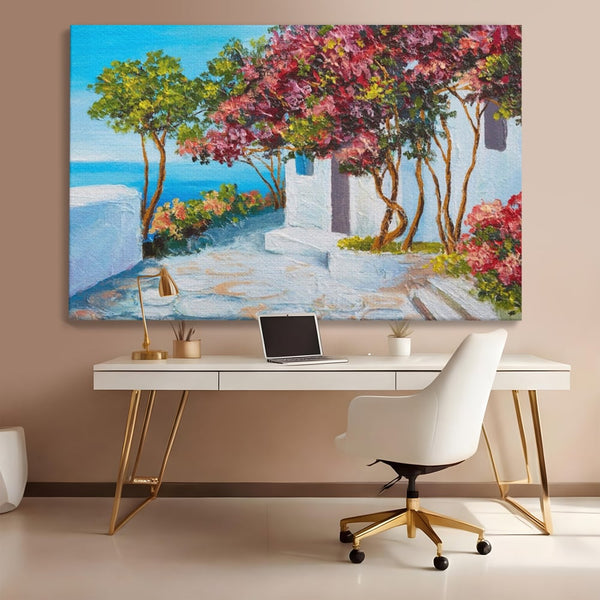 Tablou Canvas Premium LuxCanva® A1237, Copacul Cu Flori , Decorativ, Living, Arbore, Mare, Alee, Casa, Flori, Dormitor, Culori Vibrante