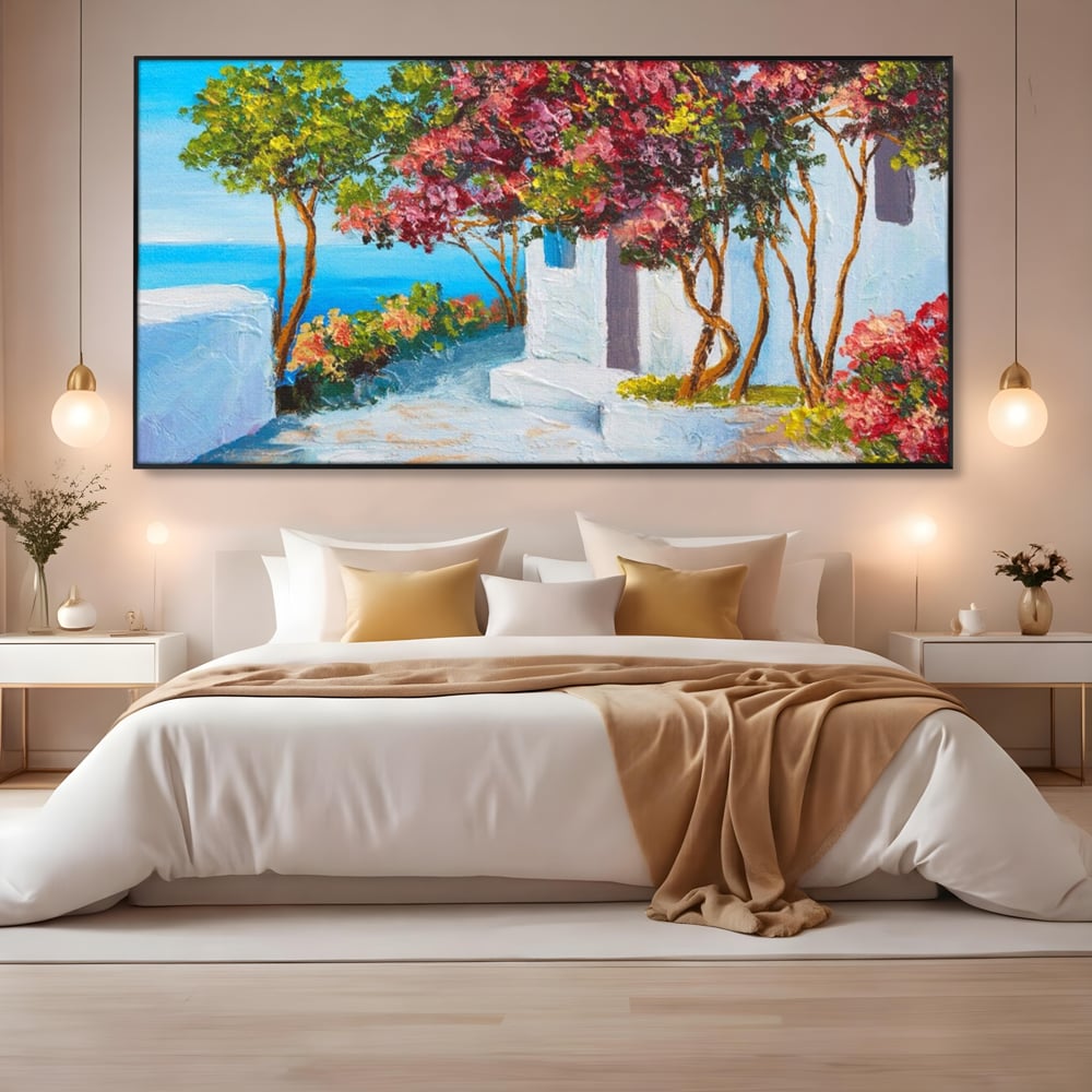Tablou Canvas Premium LuxCanva® A1237, Copacul Cu Flori , Decorativ, Living, Arbore, Mare, Alee, Casa, Flori, Dormitor, Culori Vibrante