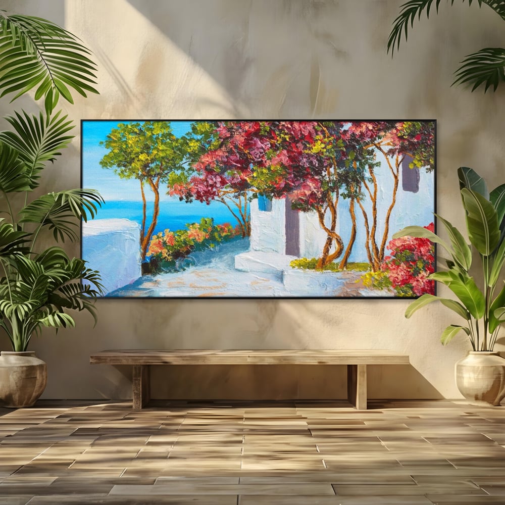 Tablou Canvas Premium LuxCanva® A1237, Copacul Cu Flori , Decorativ, Living, Arbore, Mare, Alee, Casa, Flori, Dormitor, Culori Vibrante
