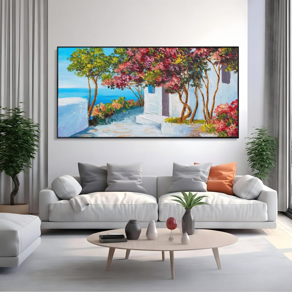 Tablou Canvas Premium LuxCanva® A1237, Copacul Cu Flori , Decorativ, Living, Arbore, Mare, Alee, Casa, Flori, Dormitor, Culori Vibrante