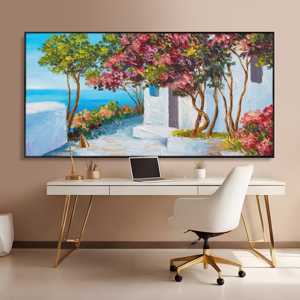 Tablou Canvas Premium LuxCanva® A1237, Copacul Cu Flori , Decorativ, Living, Arbore, Mare, Alee, Casa, Flori, Dormitor, Culori Vibrante