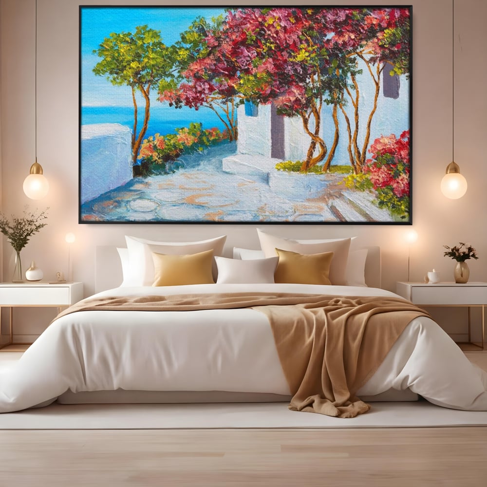 Tablou Canvas Premium LuxCanva® A1237, Copacul Cu Flori , Decorativ, Living, Arbore, Mare, Alee, Casa, Flori, Dormitor, Culori Vibrante