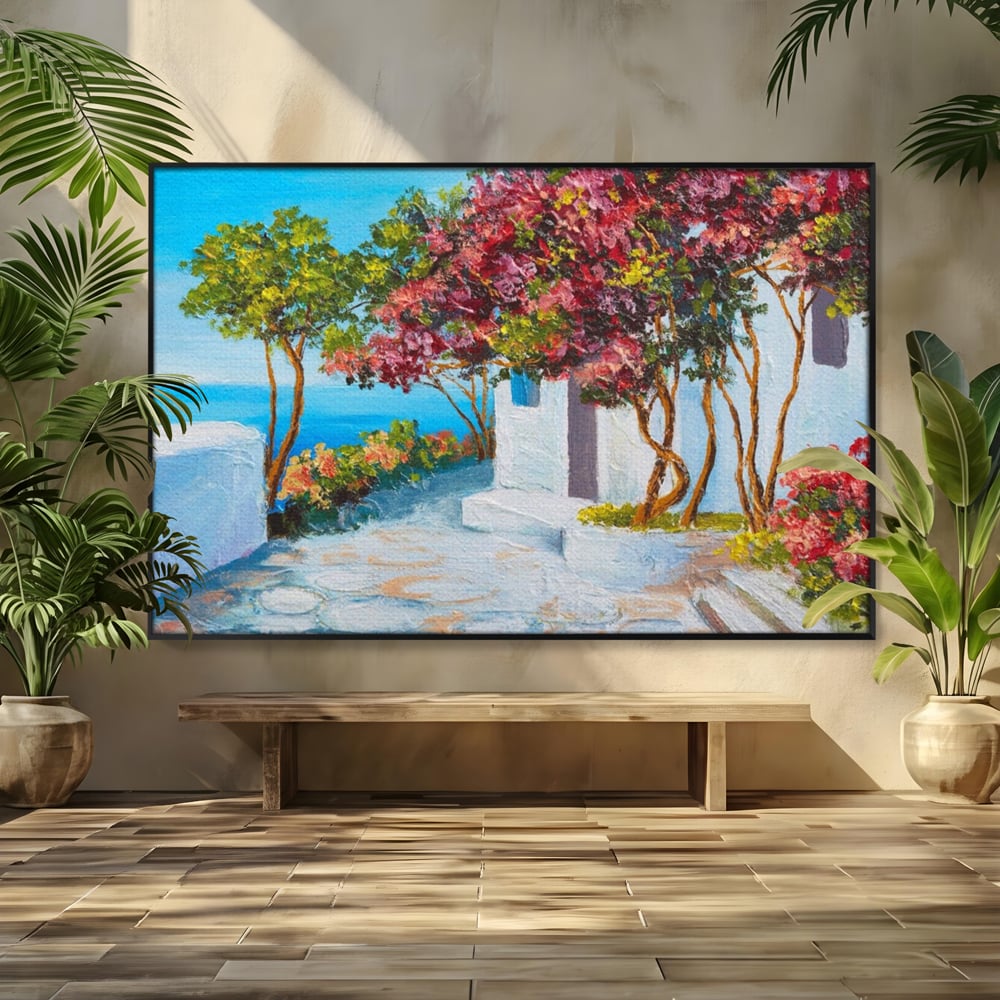 Tablou Canvas Premium LuxCanva® A1237, Copacul Cu Flori , Decorativ, Living, Arbore, Mare, Alee, Casa, Flori, Dormitor, Culori Vibrante