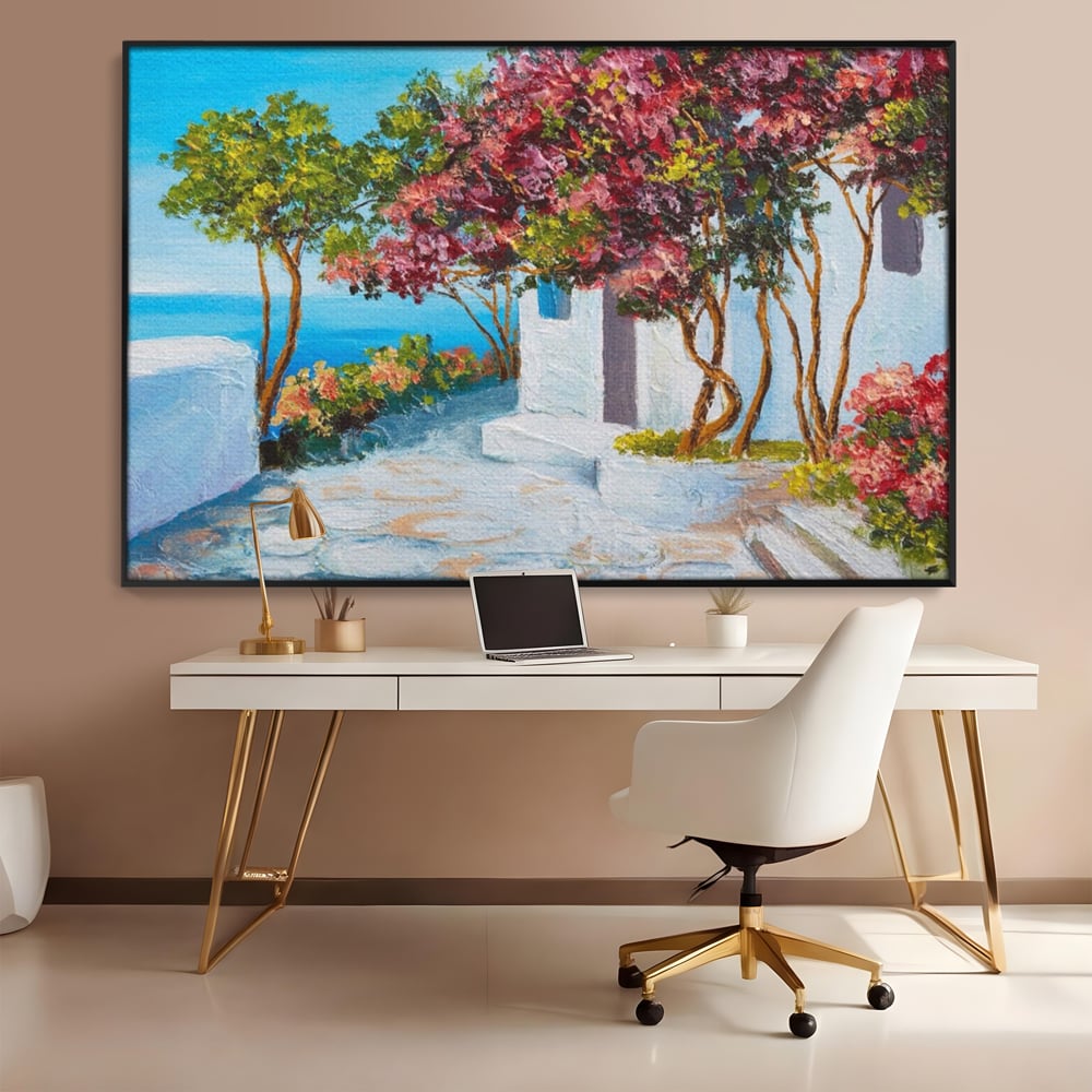 Tablou Canvas Premium LuxCanva® A1237, Copacul Cu Flori , Decorativ, Living, Arbore, Mare, Alee, Casa, Flori, Dormitor, Culori Vibrante