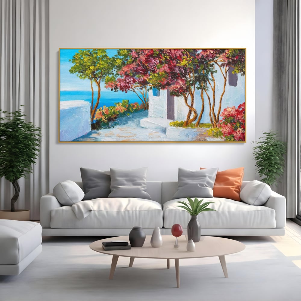 Tablou Canvas Premium LuxCanva® A1237, Copacul Cu Flori , Decorativ, Living, Arbore, Mare, Alee, Casa, Flori, Dormitor, Culori Vibrante