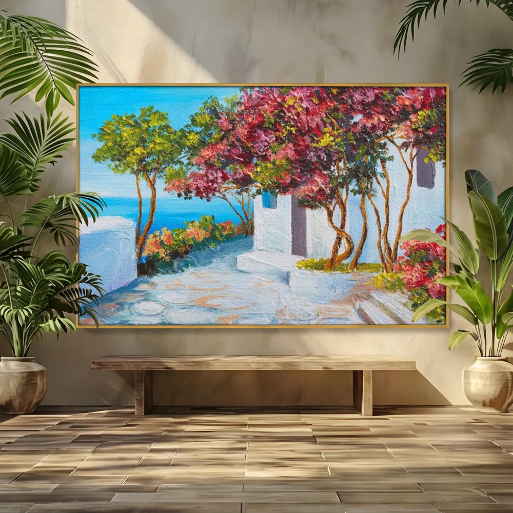 Tablou Canvas Premium LuxCanva® A1237, Copacul Cu Flori , Decorativ, Living, Arbore, Mare, Alee, Casa, Flori, Dormitor, Culori Vibrante