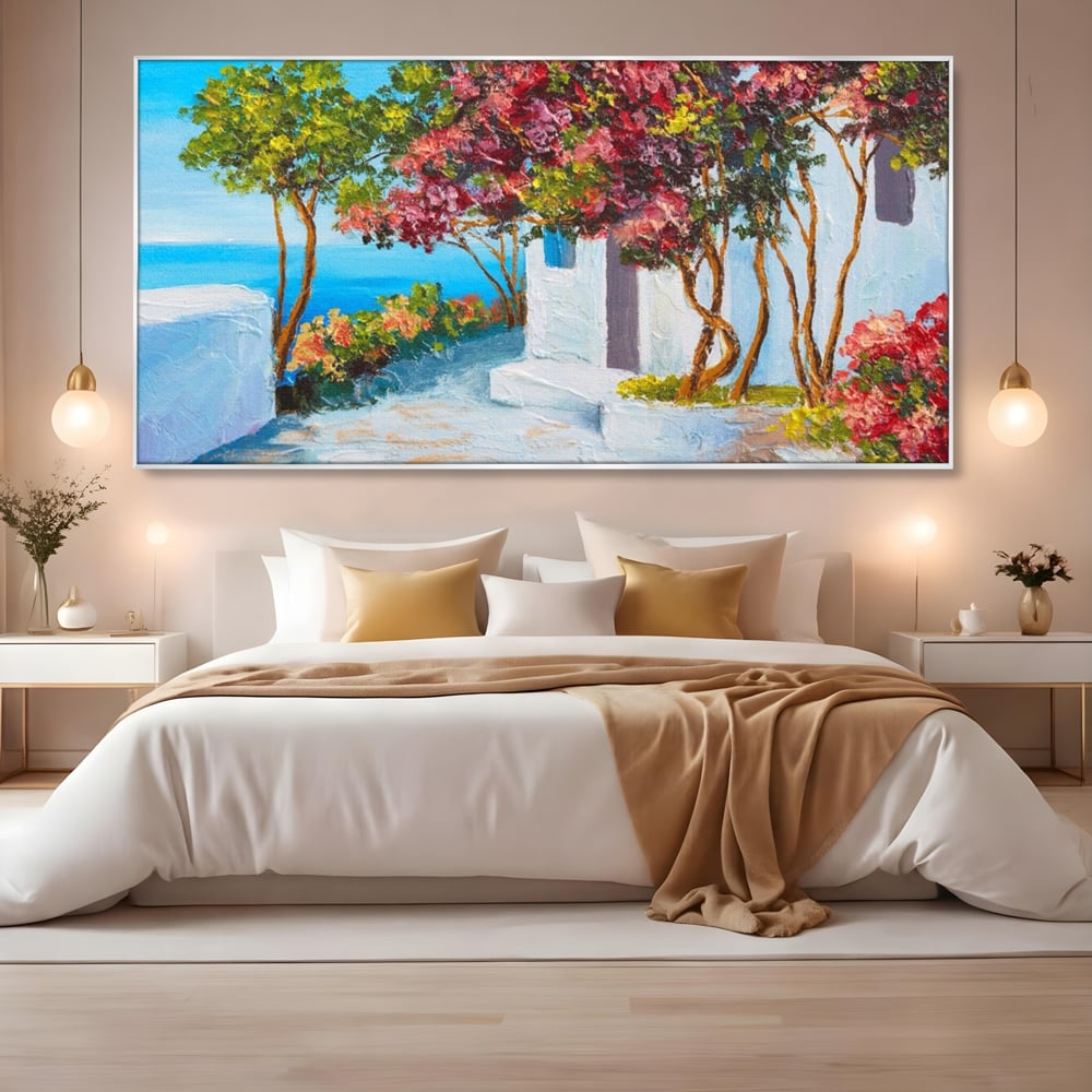 Tablou Canvas Premium LuxCanva® A1237, Copacul Cu Flori , Decorativ, Living, Arbore, Mare, Alee, Casa, Flori, Dormitor, Culori Vibrante