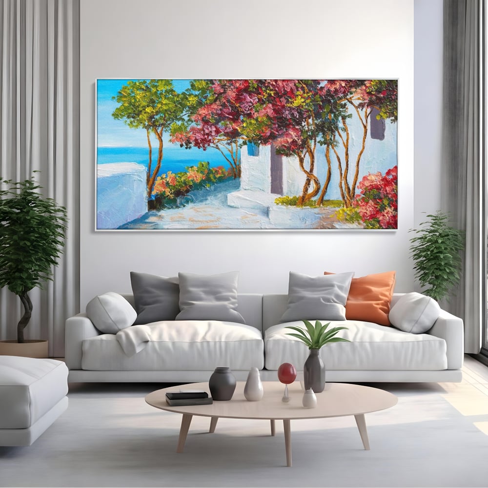 Tablou Canvas Premium LuxCanva® A1237, Copacul Cu Flori , Decorativ, Living, Arbore, Mare, Alee, Casa, Flori, Dormitor, Culori Vibrante