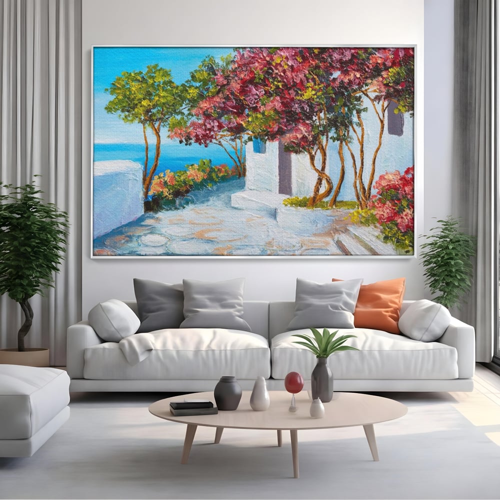 Tablou Canvas Premium LuxCanva® A1237, Copacul Cu Flori , Decorativ, Living, Arbore, Mare, Alee, Casa, Flori, Dormitor, Culori Vibrante
