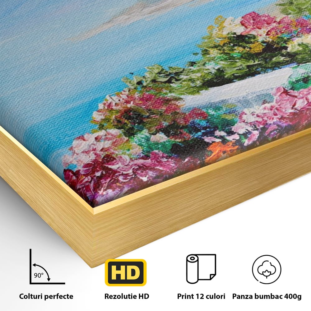 Tablou Canvas Premium LuxCanva® A1239, Flori La Malul Marii , Decorativ, Living, Peisaj, Flori, Mare, Munte, Dormitor, Culori Vibrante