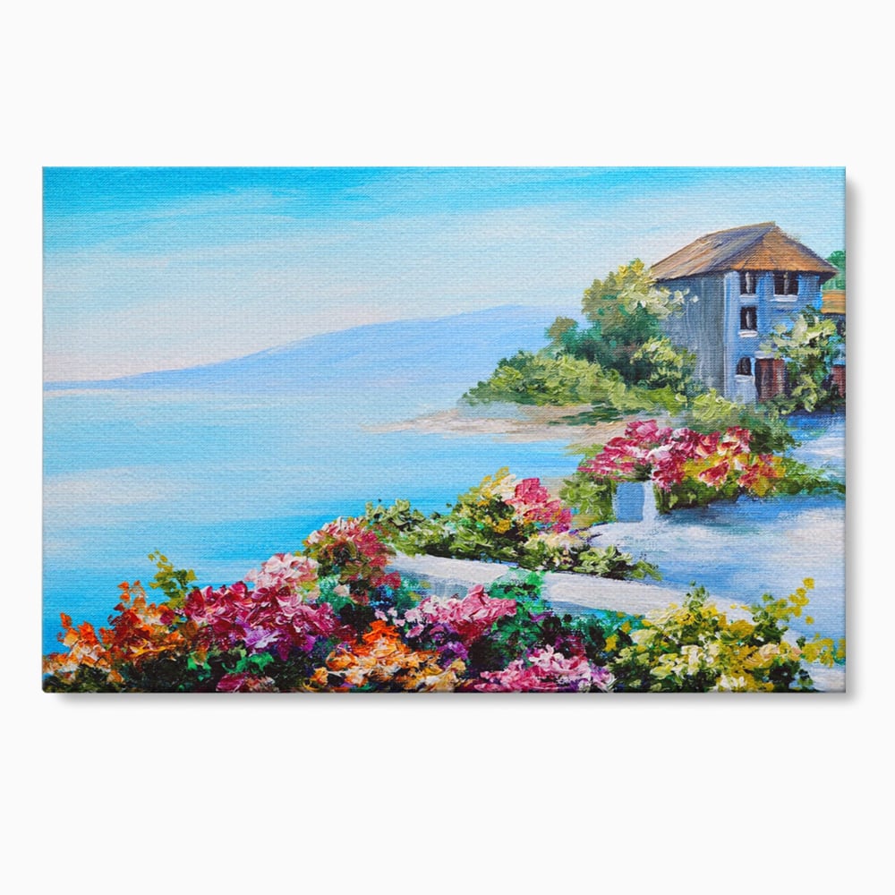 Tablou Canvas Premium LuxCanva® A1239, Flori La Malul Marii , Decorativ, Living, Peisaj, Flori, Mare, Munte, Dormitor, Culori Vibrante