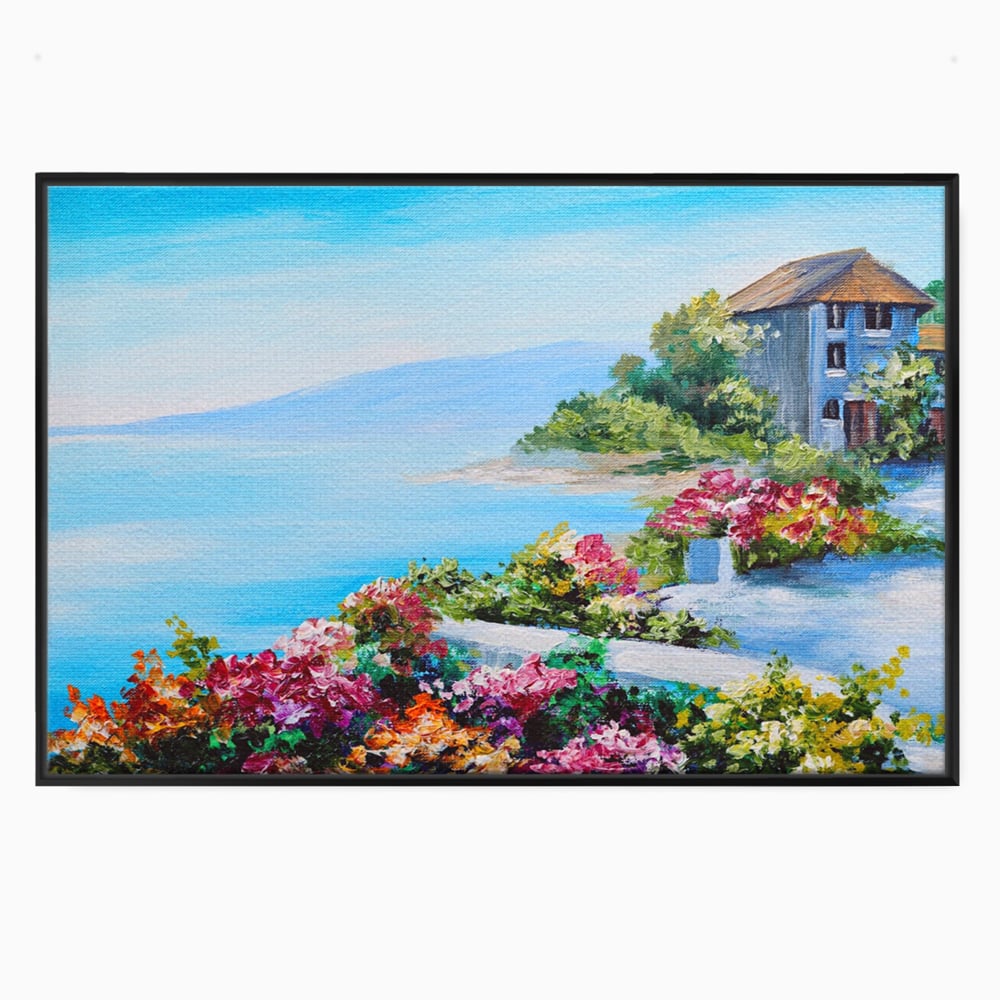 Tablou Canvas Premium LuxCanva® A1239, Flori La Malul Marii , Decorativ, Living, Peisaj, Flori, Mare, Munte, Dormitor, Culori Vibrante