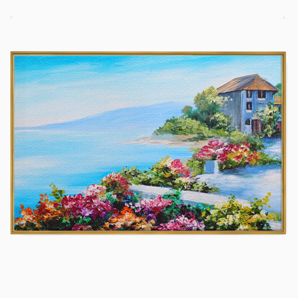 Tablou Canvas Premium LuxCanva® A1239, Flori La Malul Marii , Decorativ, Living, Peisaj, Flori, Mare, Munte, Dormitor, Culori Vibrante