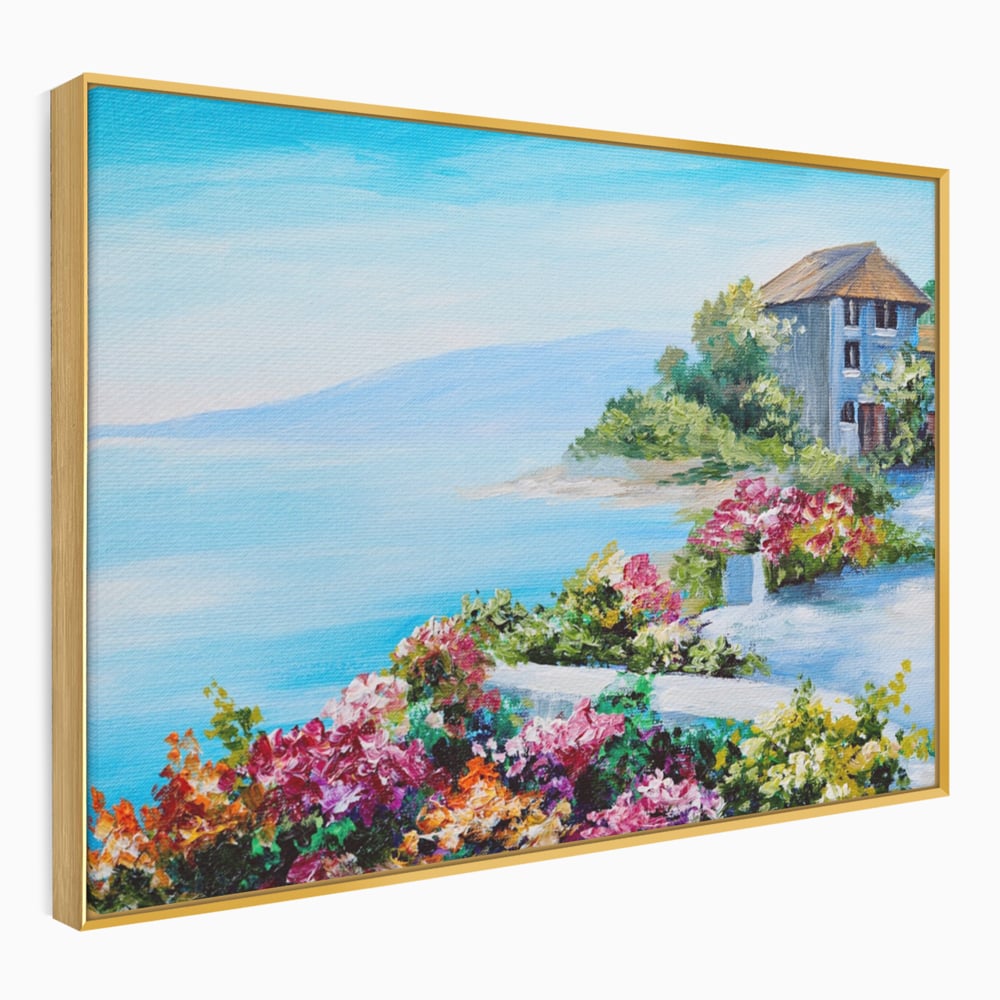 Tablou Canvas Premium LuxCanva® A1239, Flori La Malul Marii , Decorativ, Living, Peisaj, Flori, Mare, Munte, Dormitor, Culori Vibrante