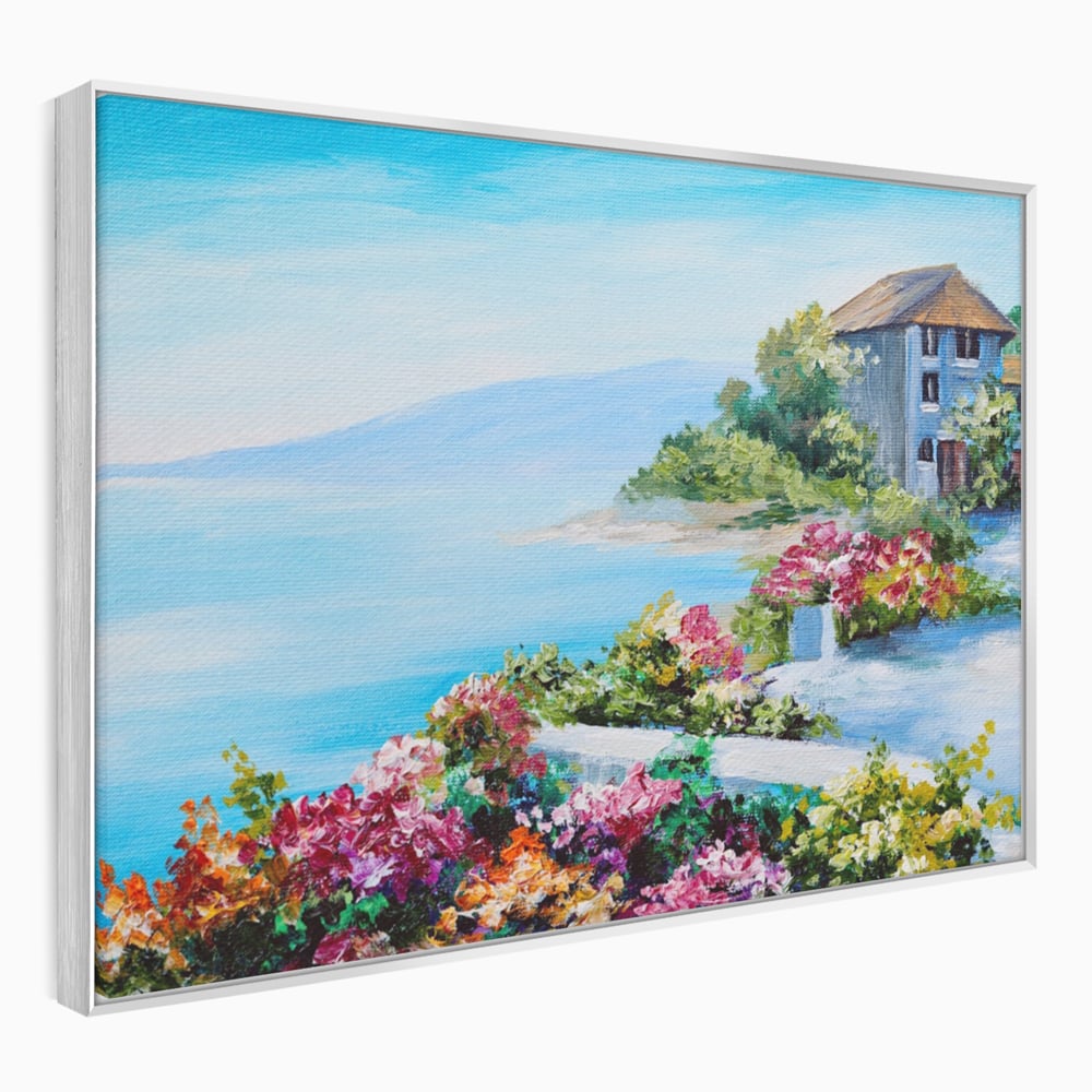 Tablou Canvas Premium LuxCanva® A1239, Flori La Malul Marii , Decorativ, Living, Peisaj, Flori, Mare, Munte, Dormitor, Culori Vibrante