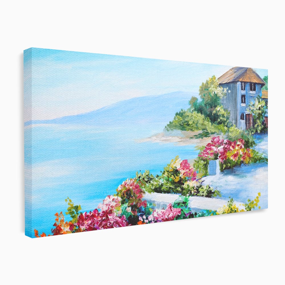 Tablou Canvas Premium LuxCanva® A1239, Flori La Malul Marii , Decorativ, Living, Peisaj, Flori, Mare, Munte, Dormitor, Culori Vibrante