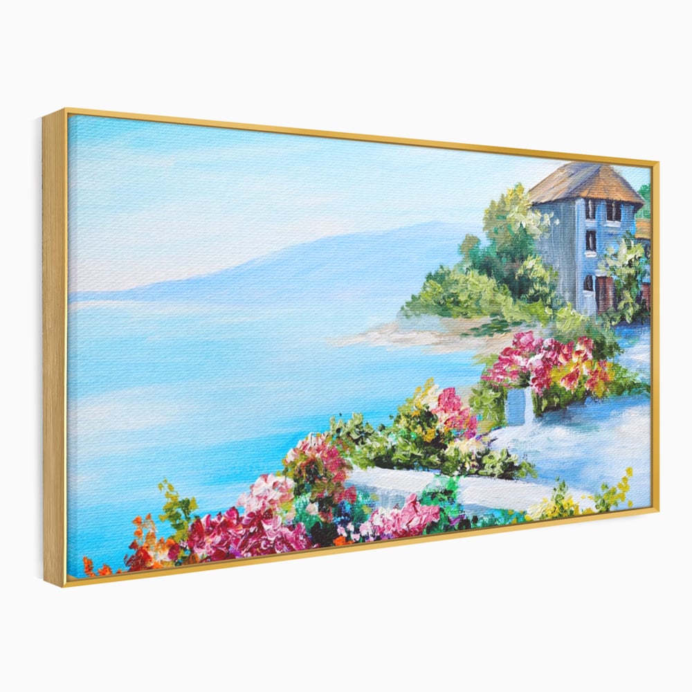 Tablou Canvas Premium LuxCanva® A1239, Flori La Malul Marii , Decorativ, Living, Peisaj, Flori, Mare, Munte, Dormitor, Culori Vibrante
