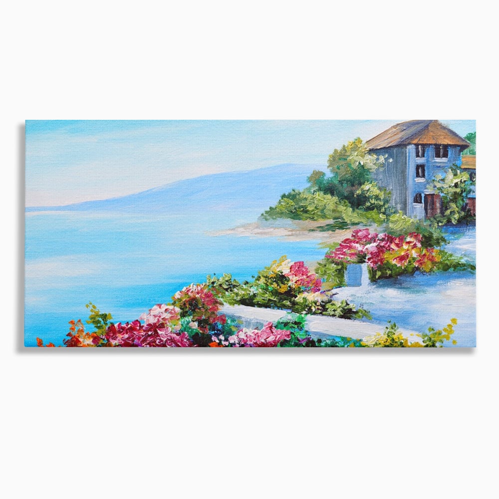 Tablou Canvas Premium LuxCanva® A1239, Flori La Malul Marii , Decorativ, Living, Peisaj, Flori, Mare, Munte, Dormitor, Culori Vibrante