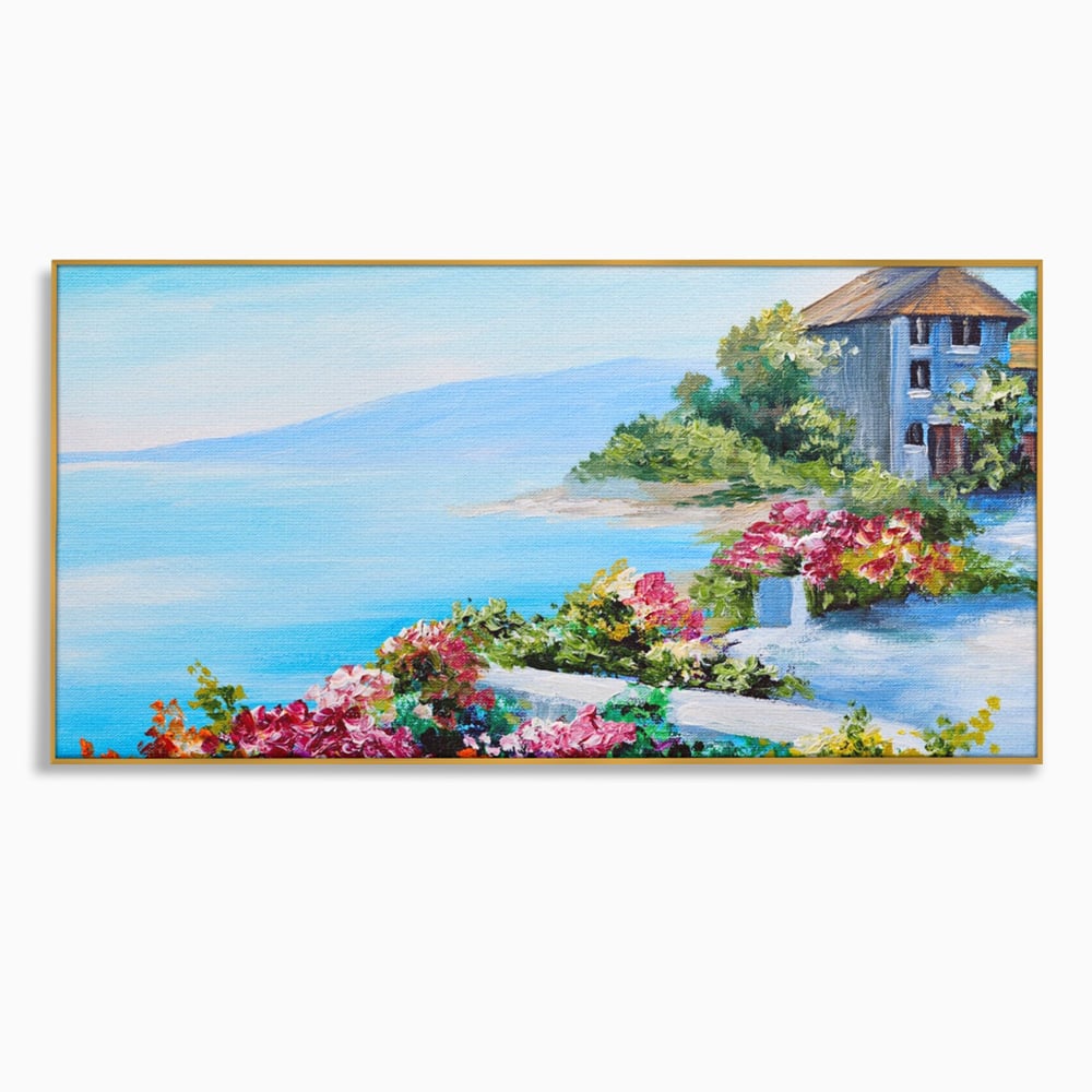 Tablou Canvas Premium LuxCanva® A1239, Flori La Malul Marii , Decorativ, Living, Peisaj, Flori, Mare, Munte, Dormitor, Culori Vibrante