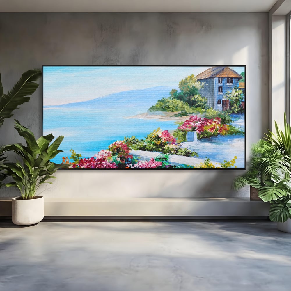 Tablou Canvas Premium LuxCanva® A1239, Flori La Malul Marii , Decorativ, Living, Peisaj, Flori, Mare, Munte, Dormitor, Culori Vibrante