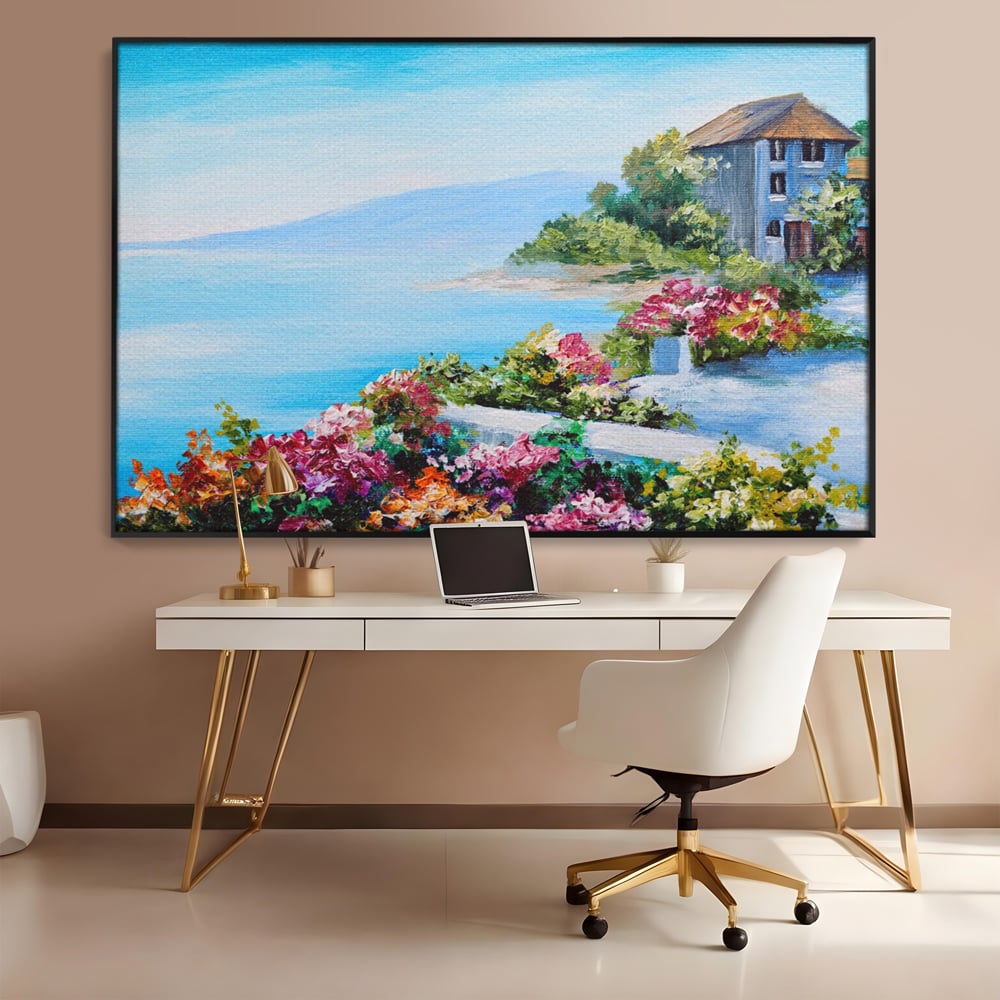 Tablou Canvas Premium LuxCanva® A1239, Flori La Malul Marii , Decorativ, Living, Peisaj, Flori, Mare, Munte, Dormitor, Culori Vibrante